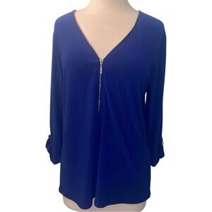 89th + Madison Women’s Sz 2X Blue 3/4 Sleeve Zipper Blouse NWT
